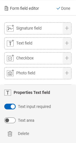 Form field editor with text field properties