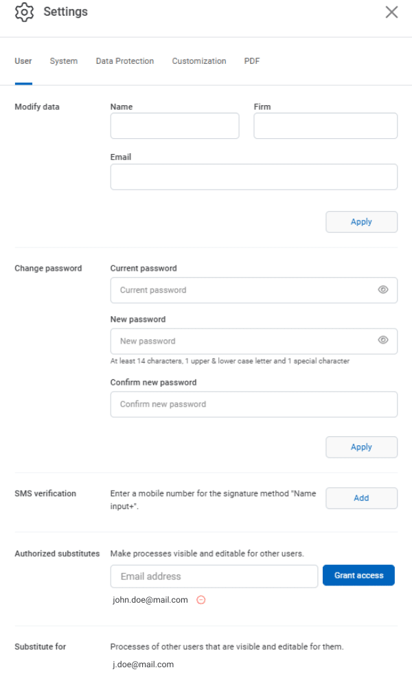 Settings - user