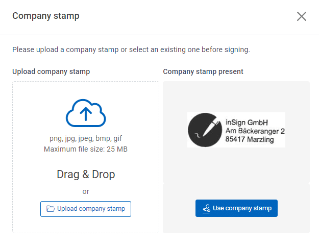 Upload company stamp