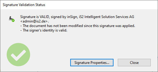 signature validation status valid